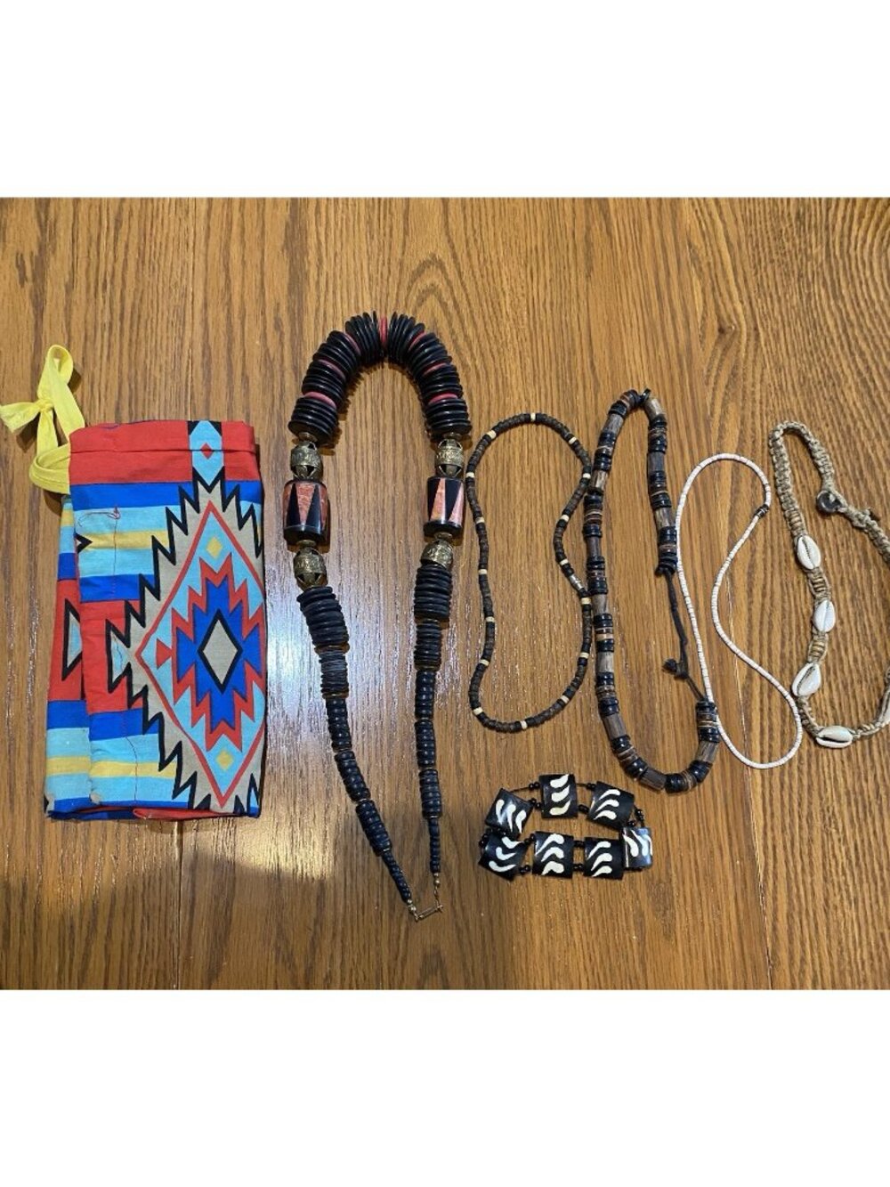 African Neclace-26” circumference, 13” length With 4 Other Necklaces 1 Bracelet